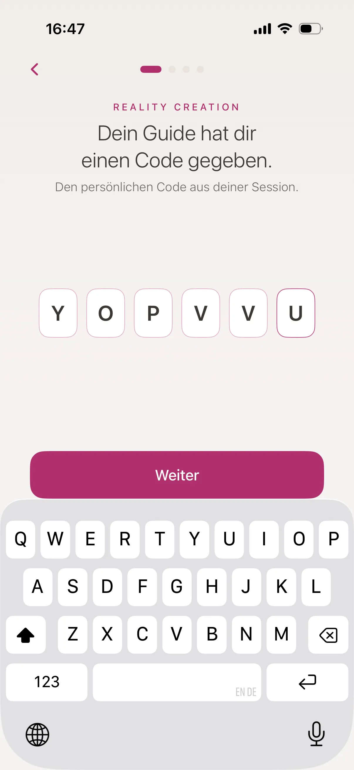 Code activation (app is in German)